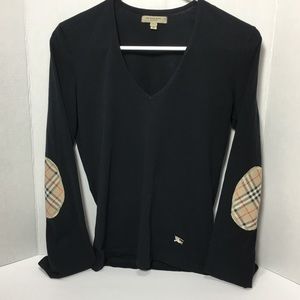 Burberry Black Long Sleeve Top with Elbow Patches